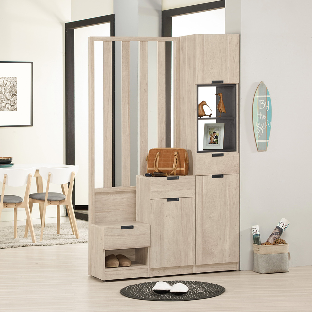 奧拉4尺三門三抽屏風高鞋櫃/開放式玄關收納櫃/隔間置物展示櫃-座鞋櫃款