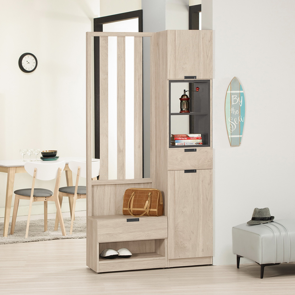 奧拉3.4尺二門二抽屏風高鞋櫃/開放式玄關收納櫃/隔間置物展示櫃-座鞋櫃款