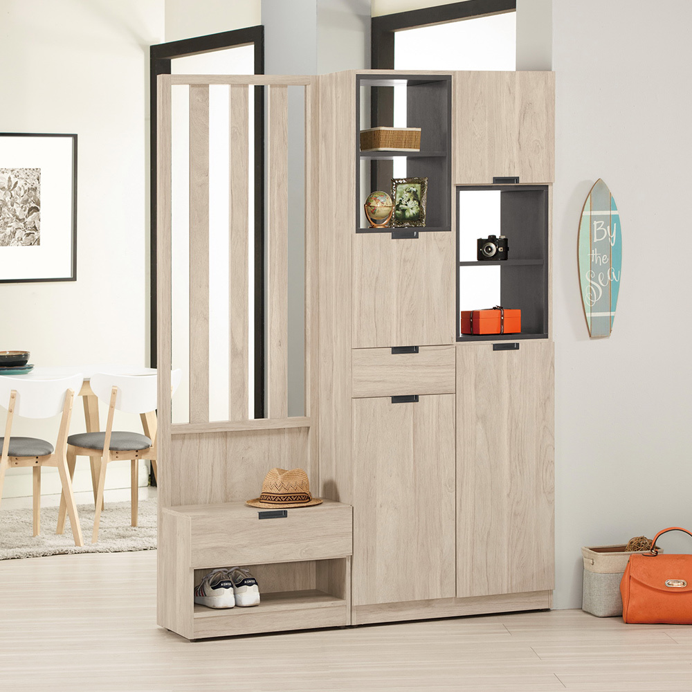 奧拉4.7尺四門二抽屏風高鞋櫃/開放式玄關收納櫃/隔間置物展示櫃-座鞋櫃款