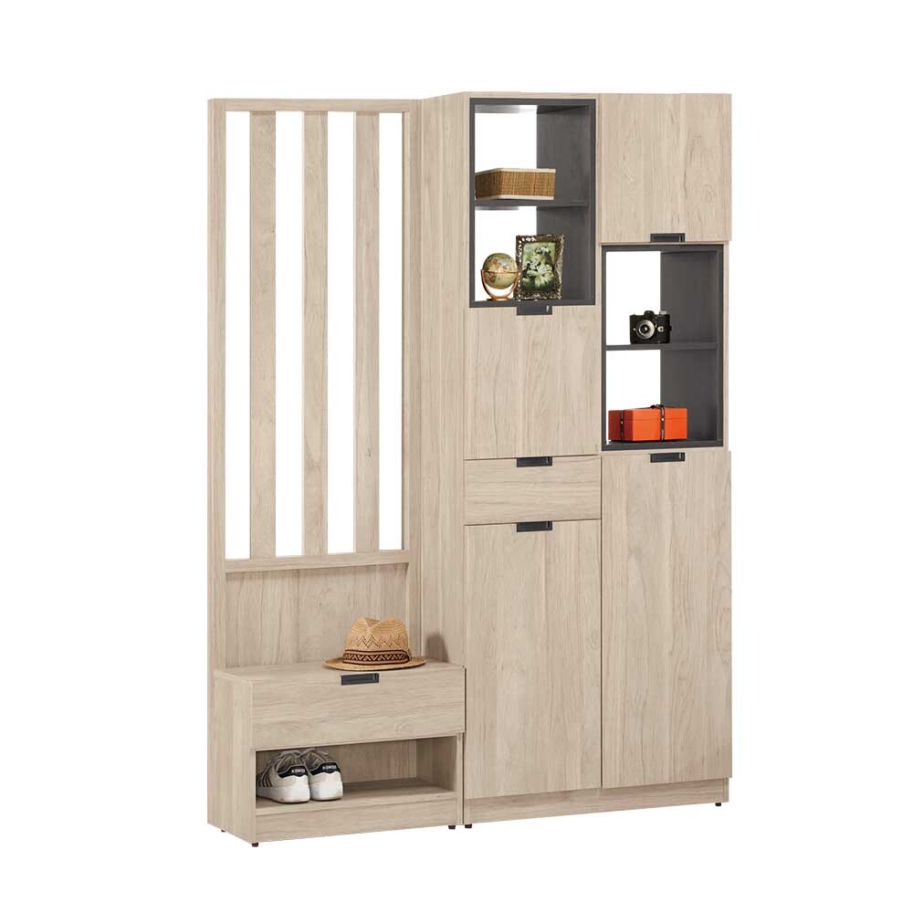 奧拉4.7尺四門二抽屏風高鞋櫃/開放式玄關收納櫃/隔間置物展示櫃-座鞋櫃款