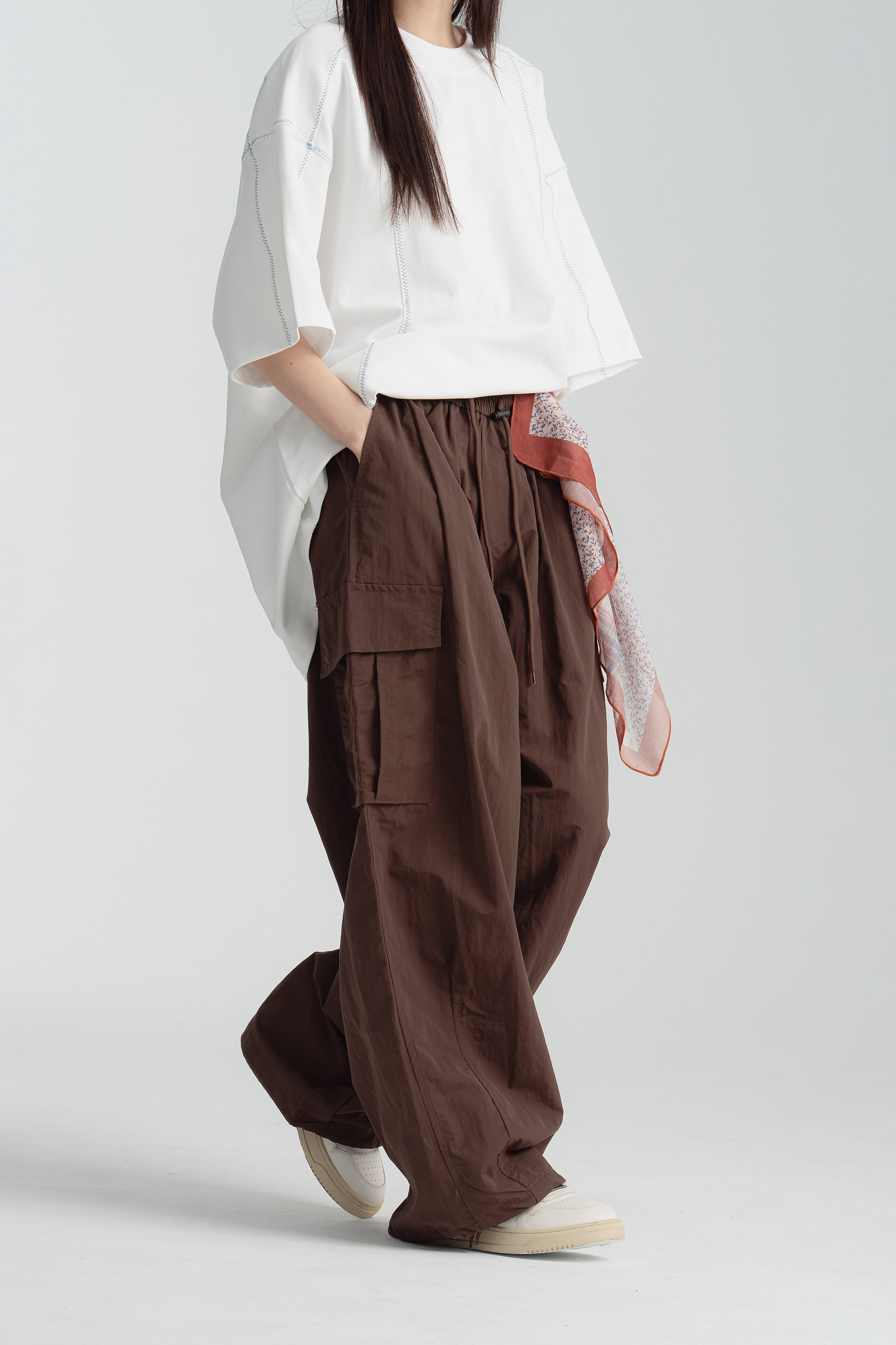 個性縮繩刷刷工裝長褲 2色