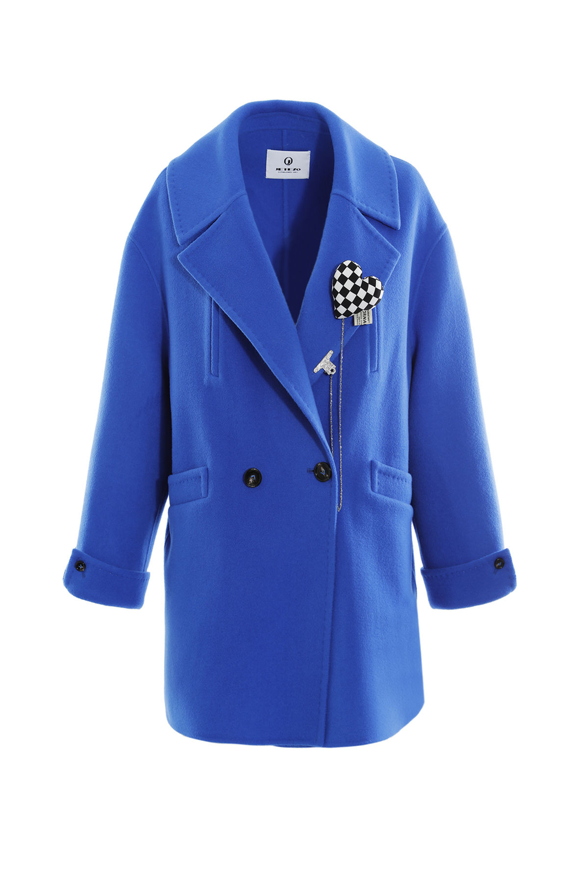 BC15330D1  藝術規矩藍色宣言寬版翻領大衣 (附別針)