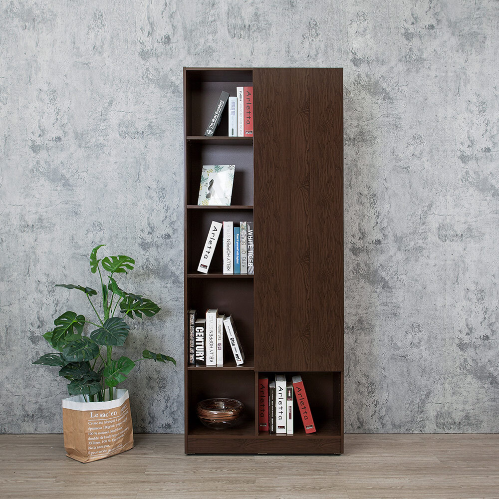 南亞塑鋼-2.7尺開放式6格右上單門書櫃/六格一門收納櫃/展示櫃/置物櫃