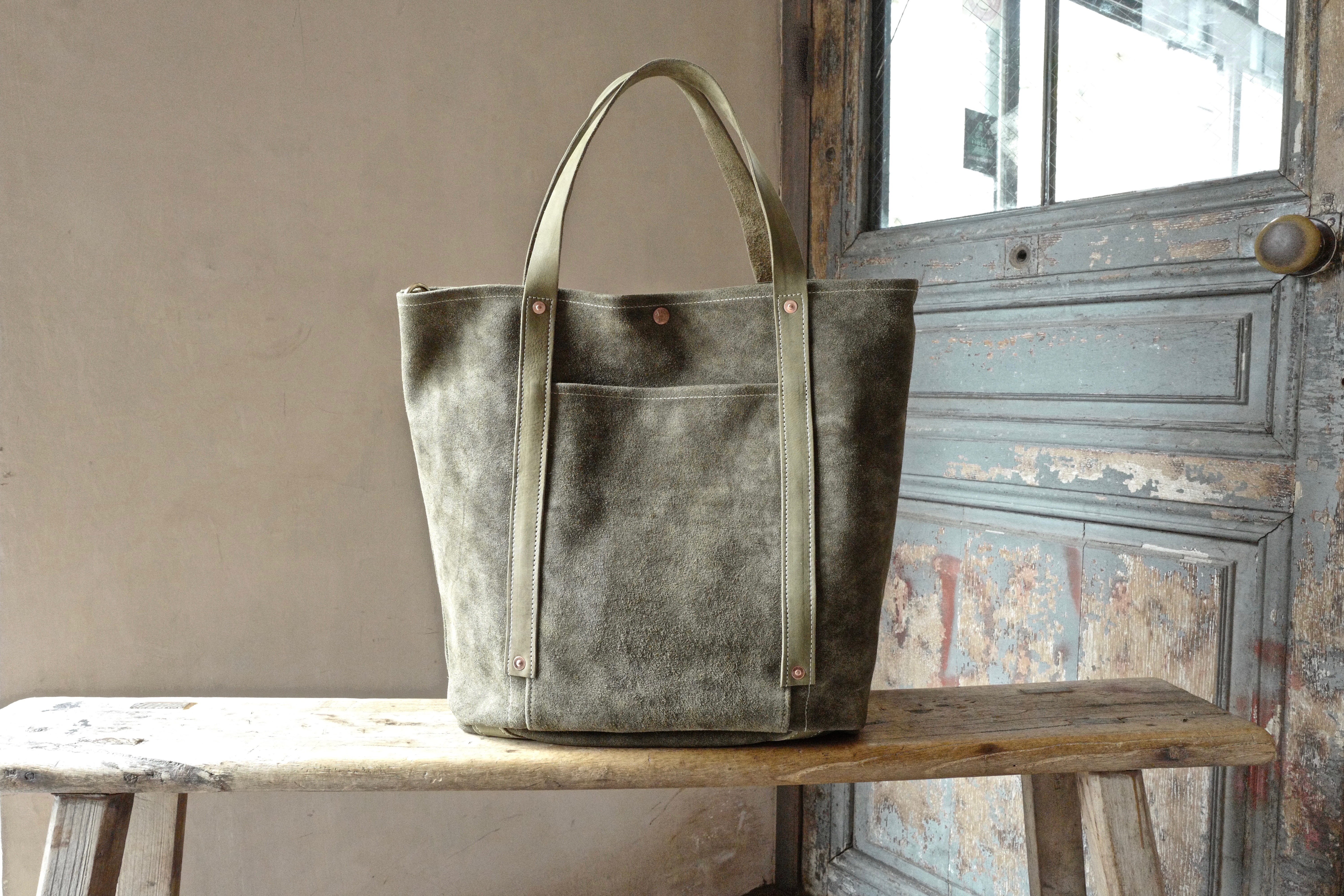 『Faith』S.F.K Type R tote bag in Suede Leather 粗絨牛麂皮面托特包 / Vintage green