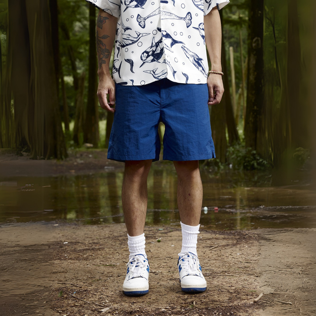 舒適皺感機能膝上休閒短褲