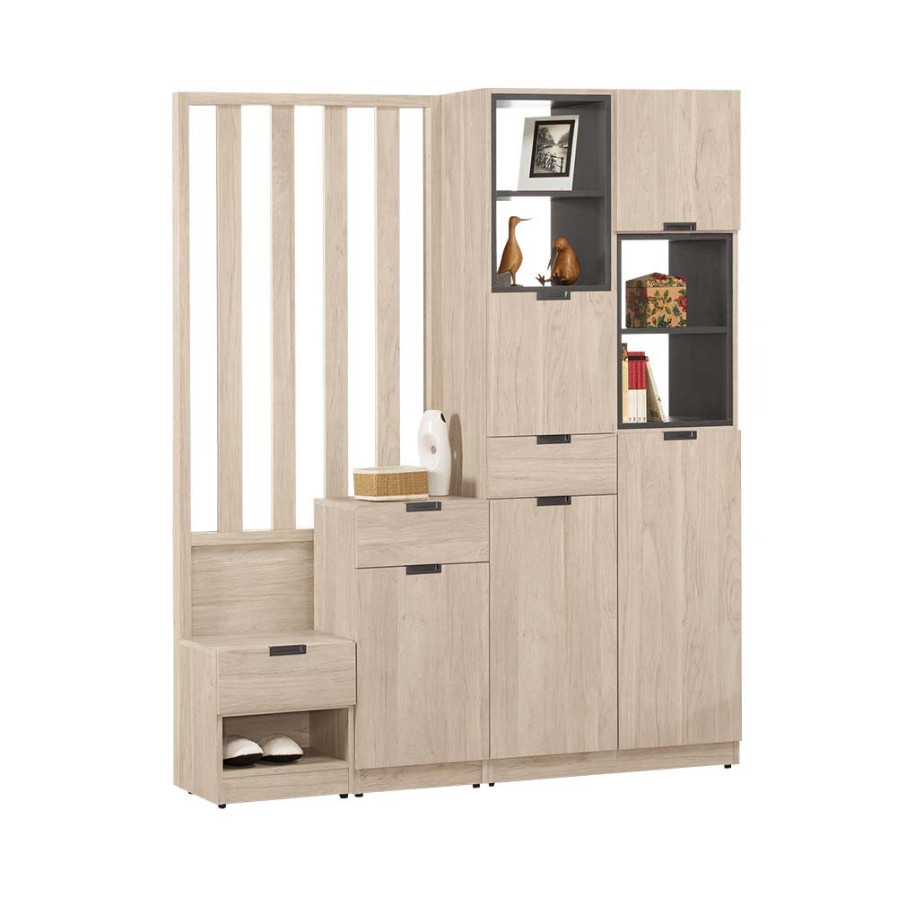 奧拉5.4尺五門三抽屏風高鞋櫃/開放式玄關收納櫃/隔間置物展示櫃-座鞋櫃款