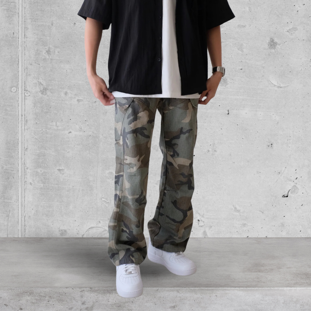 （現貨）WP053 美式 復古 拼接剪裁 迷彩 直筒 長褲