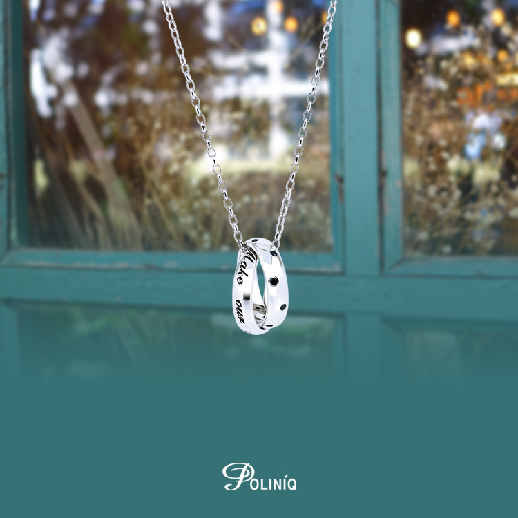 925純銀「美夢成真」雙環黑鋯石項墜+贈白鋼項鍊(18吋)-ABSNP0014