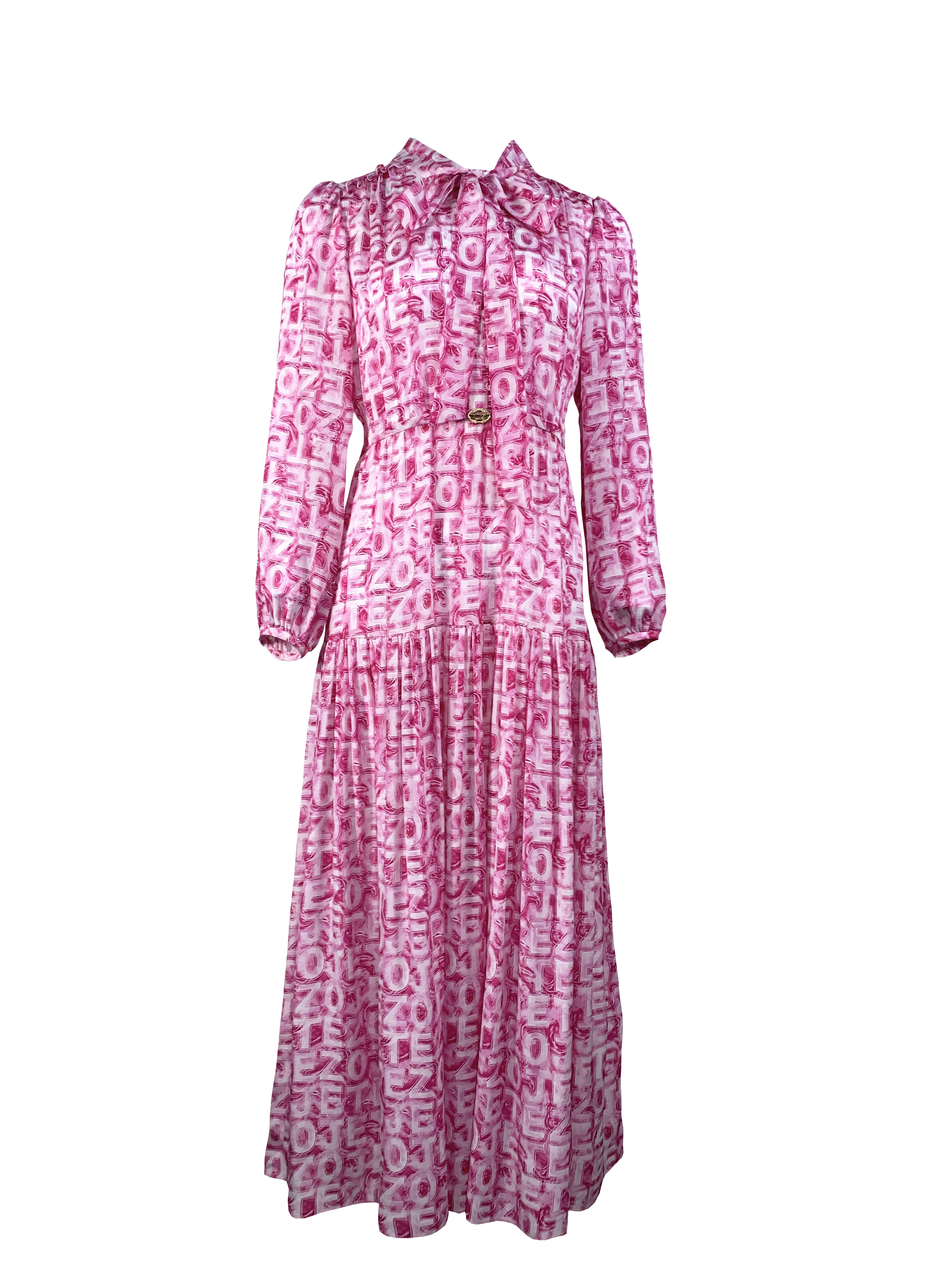 BB1EB018E1  夢幻島嶼玫瑰logo強捻真絲洋裝 (附本布腰帶 / 官網限定)