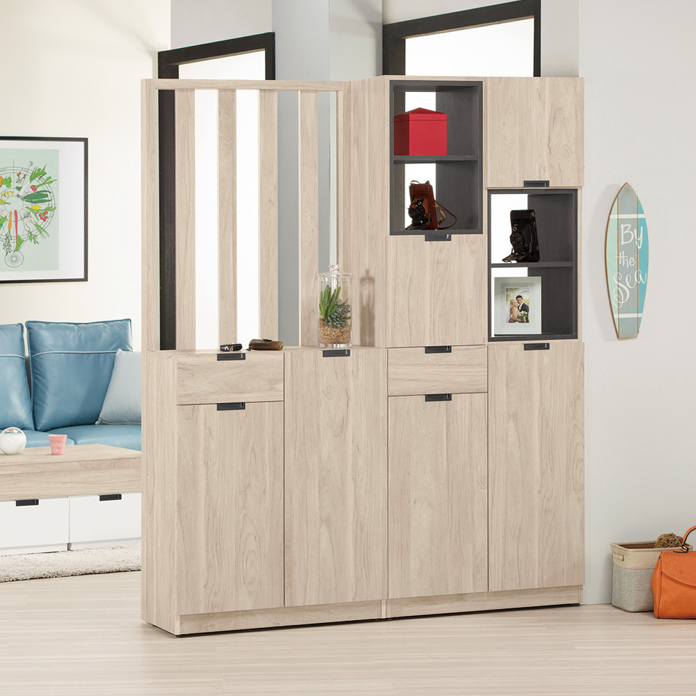 奧拉5.4尺六門二抽屏風高鞋櫃/開放式玄關收納櫃/隔間置物展示櫃