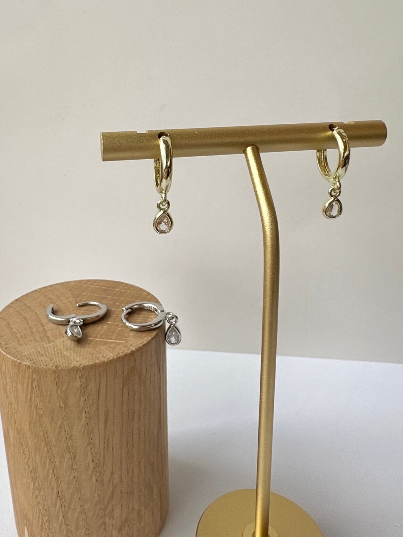 S925 crystal teardrop hoop pierce