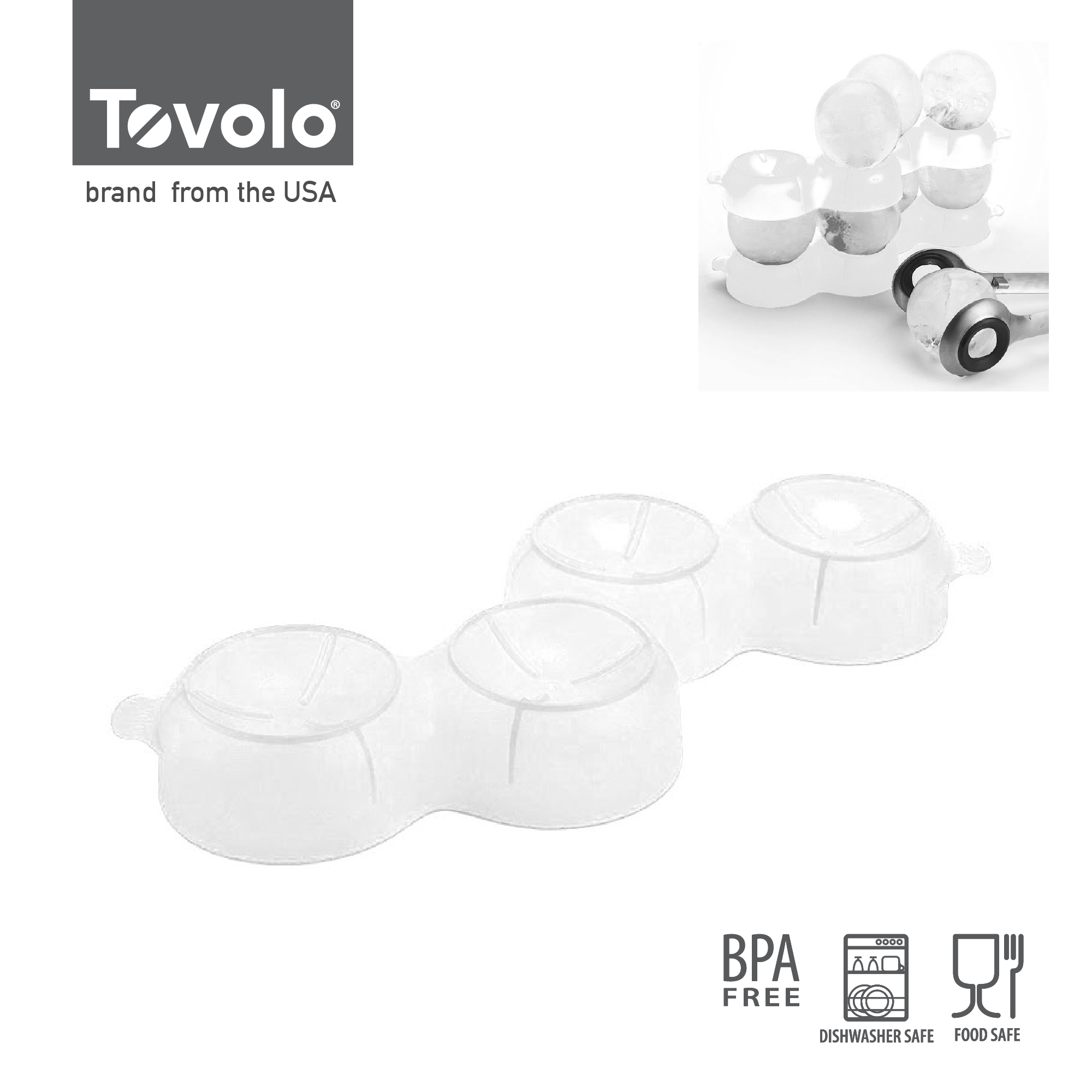 TOVOLO 冰球工具：冰球托盤 (2件裝) | 不銹鋼冰球鉗