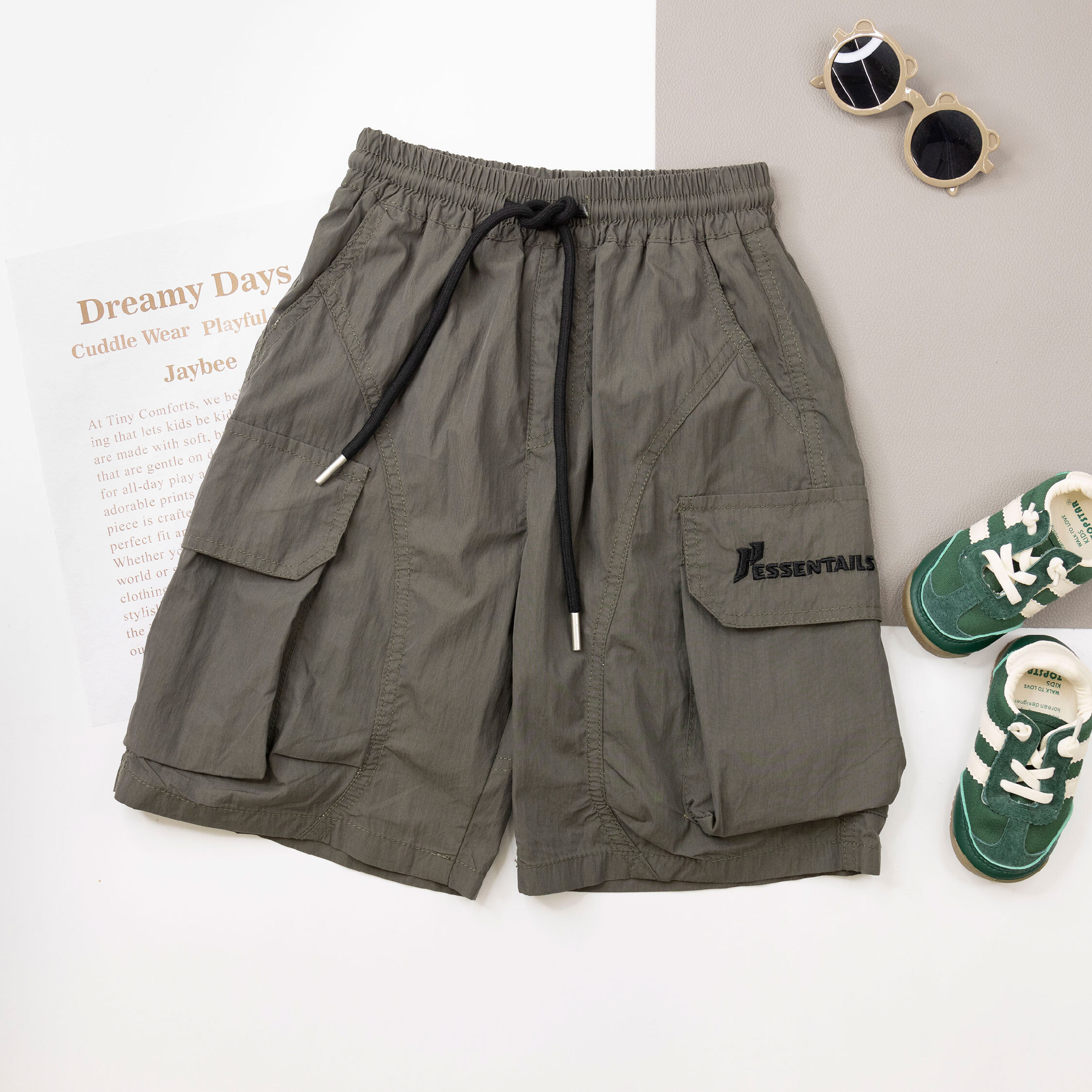 【H50620】潮流英字電繡工裝短褲