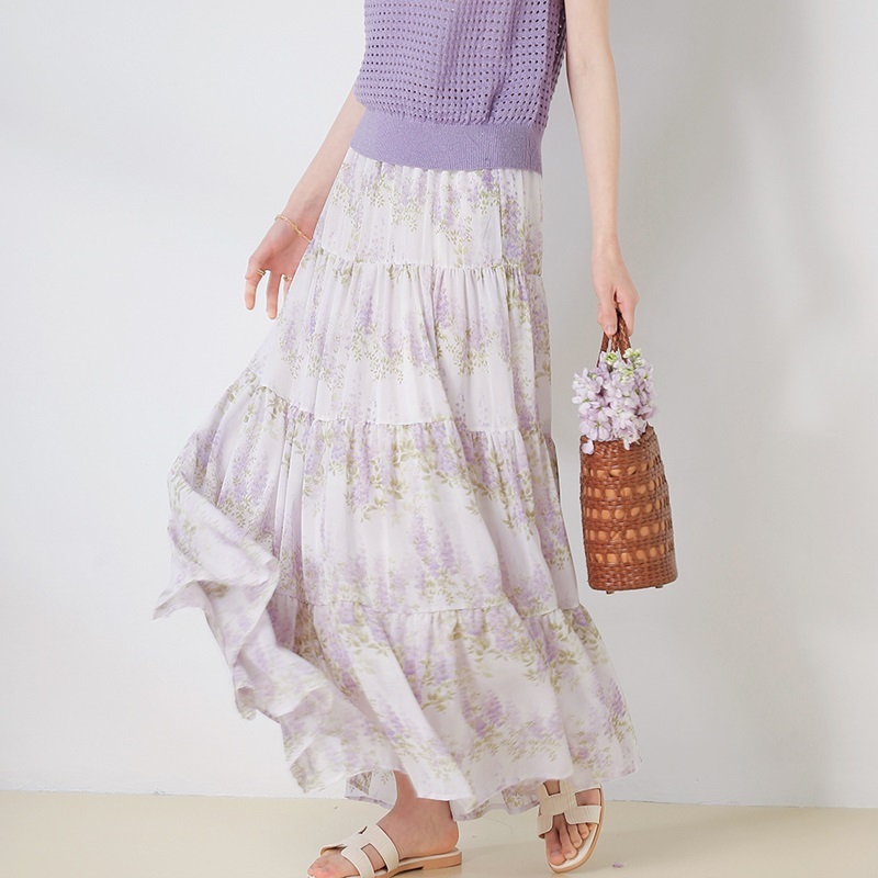 紫花雪紡蛋糕裙 紫色