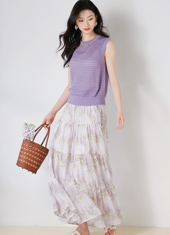 紫花雪紡蛋糕裙 紫色