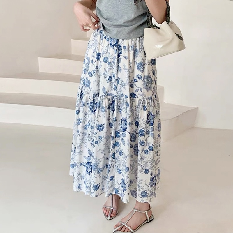 花卉層次雪紡裙 藍色