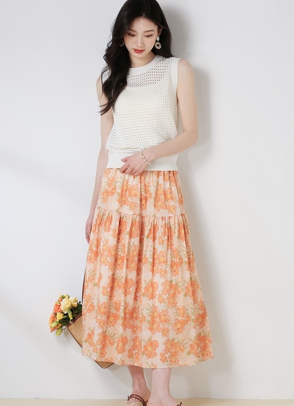 花卉層次雪紡裙 藍色