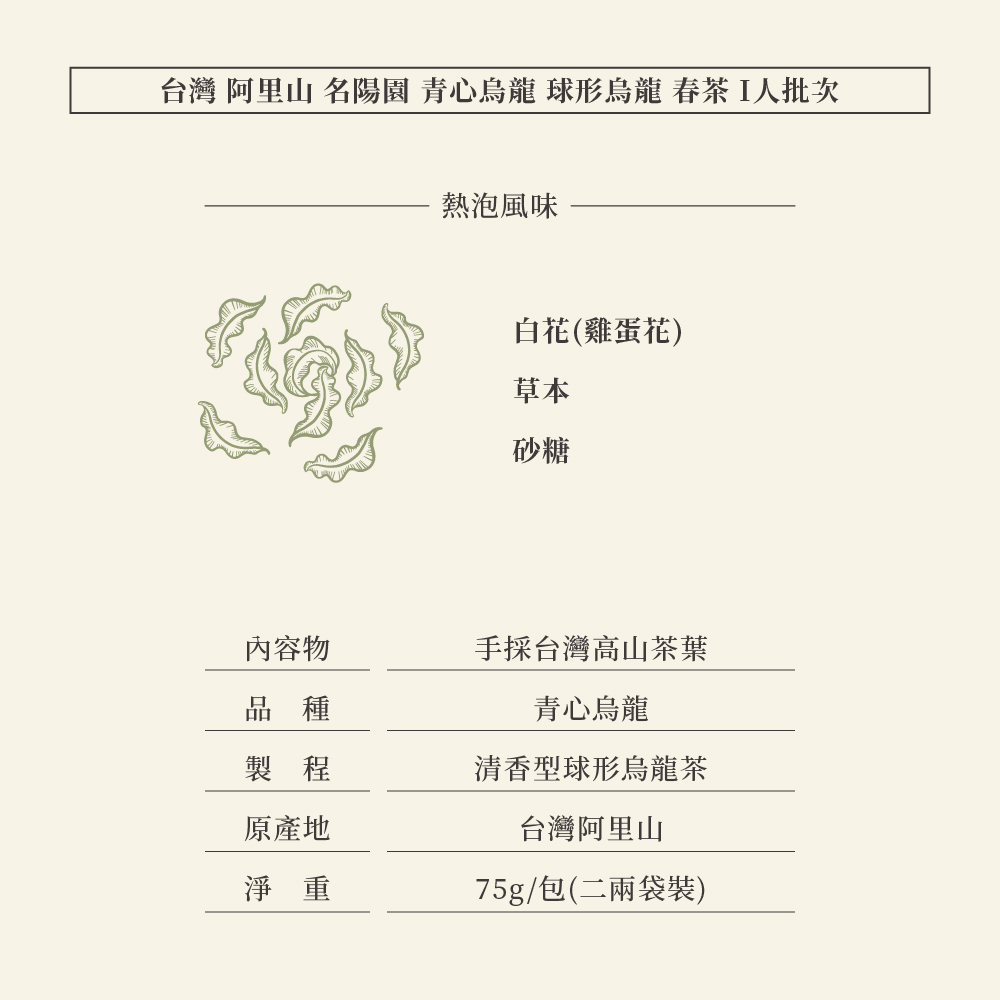 台灣 阿里山 名陽園 青心烏龍 球形烏龍 春茶 I人批次