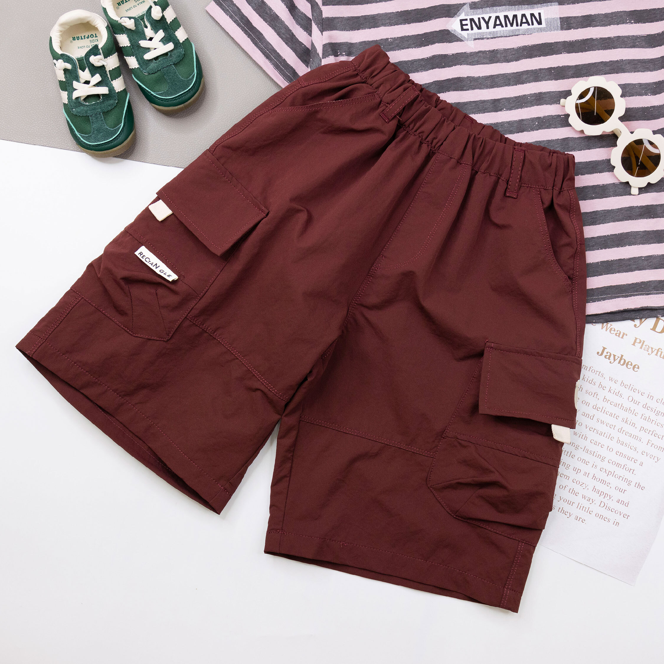 【H50621】字母電繡大口袋工裝短褲＊二色