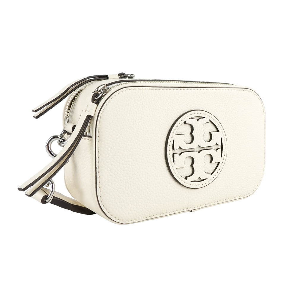 【Tory Burch】Miller 荔枝紋雙拉鍊迷你相機包(新象牙白)