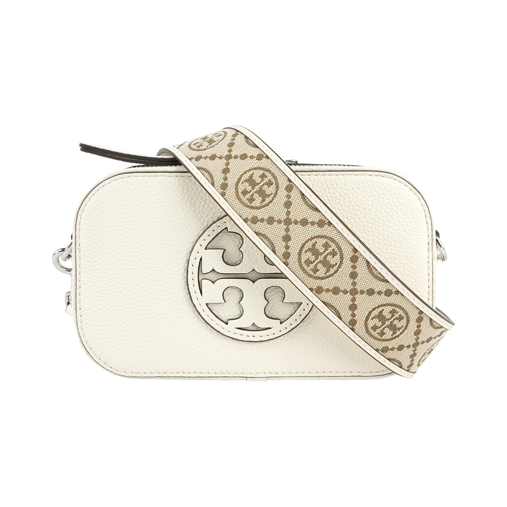 【Tory Burch】Miller 荔枝紋雙拉鍊迷你相機包(新象牙白)
