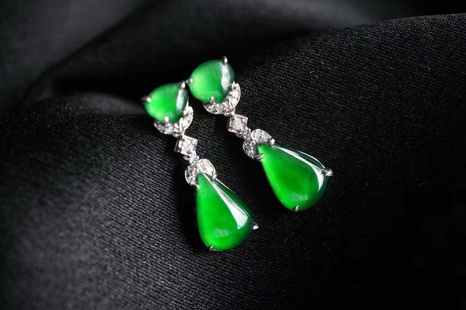 翡翠冰辣陽綠水滴耳墜,天然翡翠A玉, 緬甸玉, Jade, Jadeite