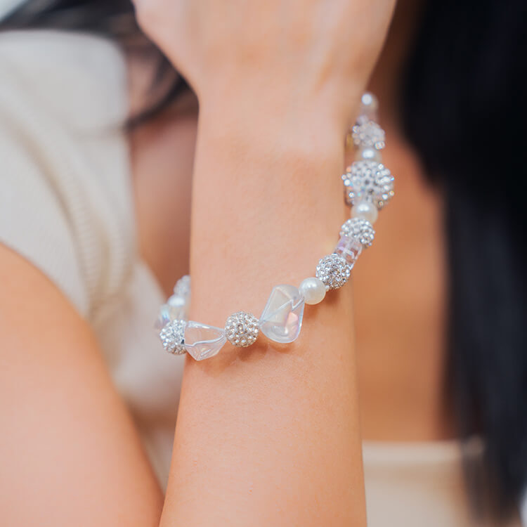 水晶白鑽混珍珠 串珠手腕繩 短掛繩  串珠掛繩 手機掛繩