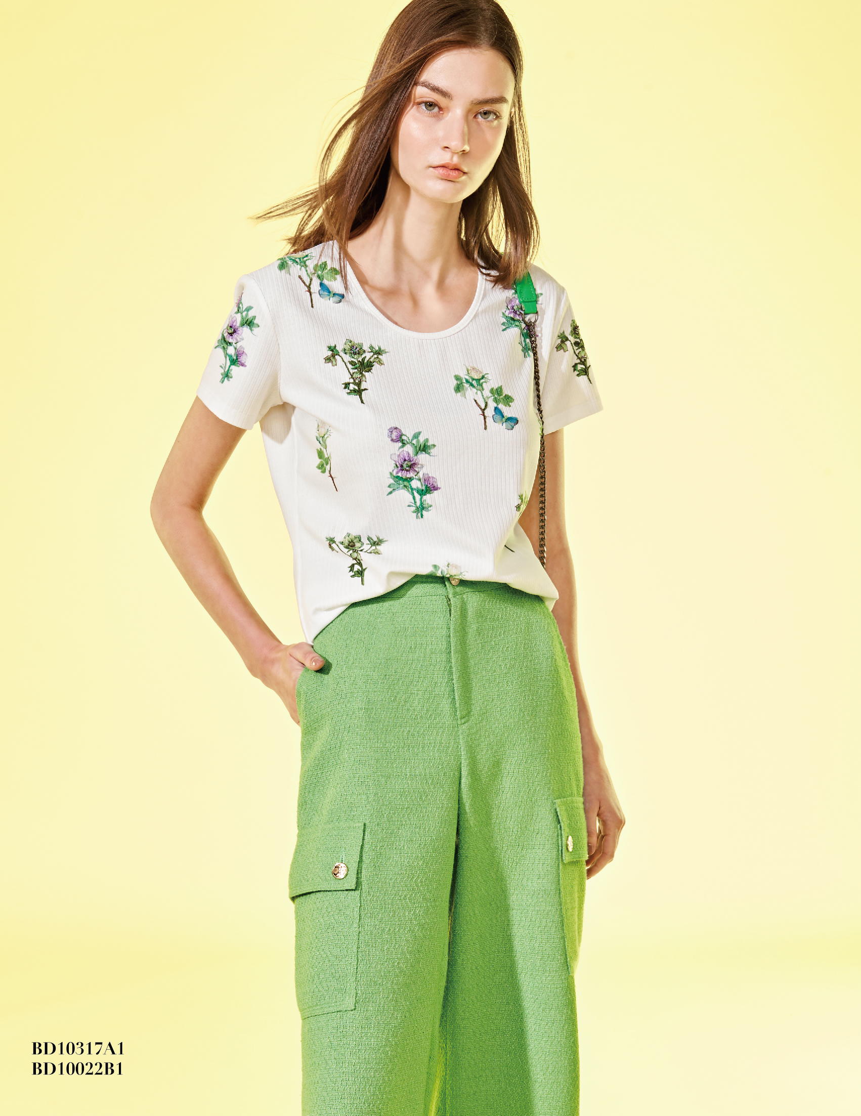 BD10022B1 新藝術花園嫩芽綠浮雕感工裝寬褲
