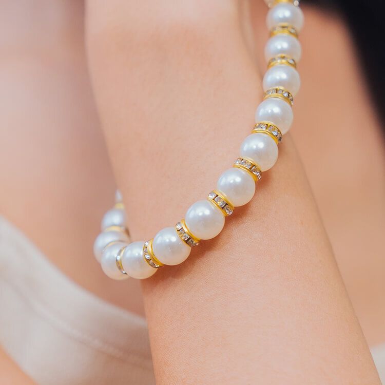 奢華鑲金白珍珠 串珠手腕繩 短掛繩  串珠掛繩 手機掛繩