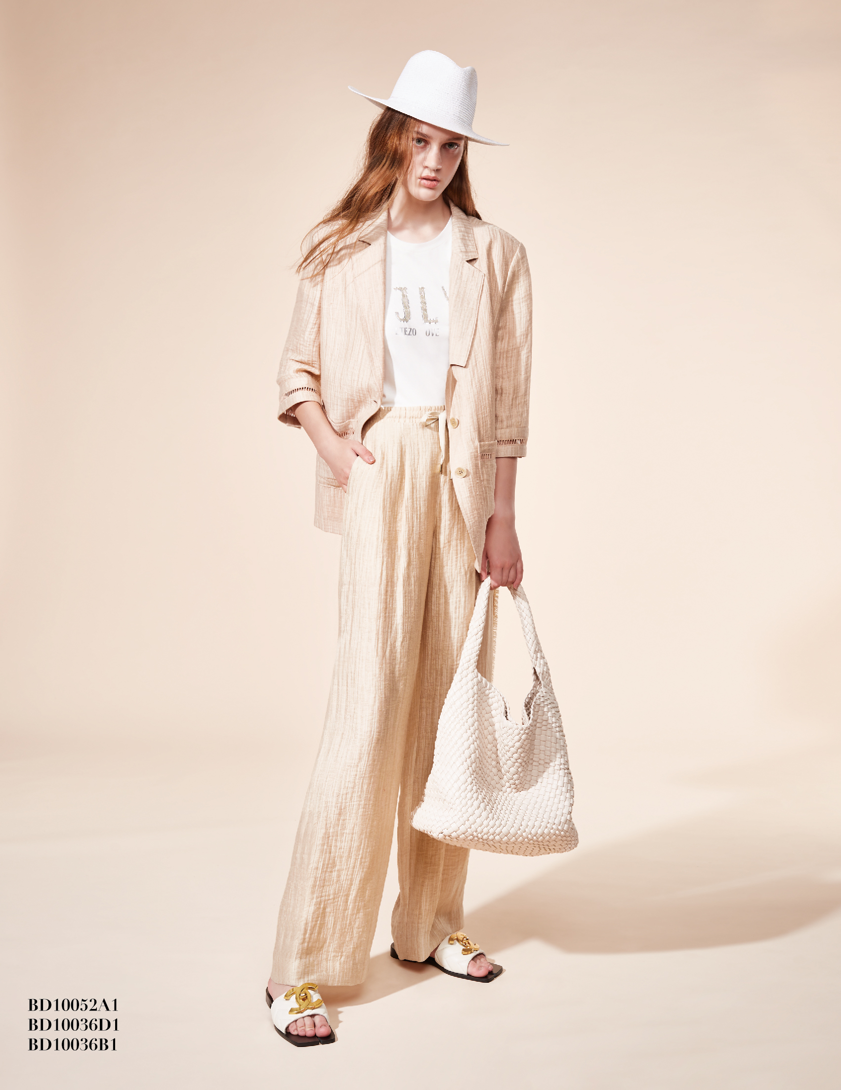 BD10036B1 浮雕花園砂金色木紋提花度假寬褲