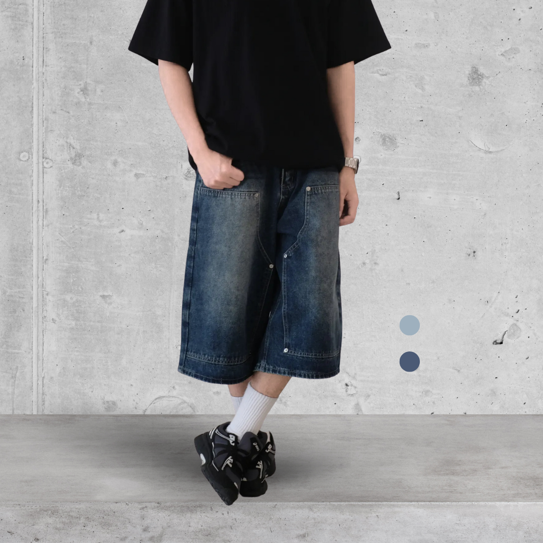 （現貨）NJ170 街頭 水洗刷色 前口袋 立體 拼接 牛仔短褲