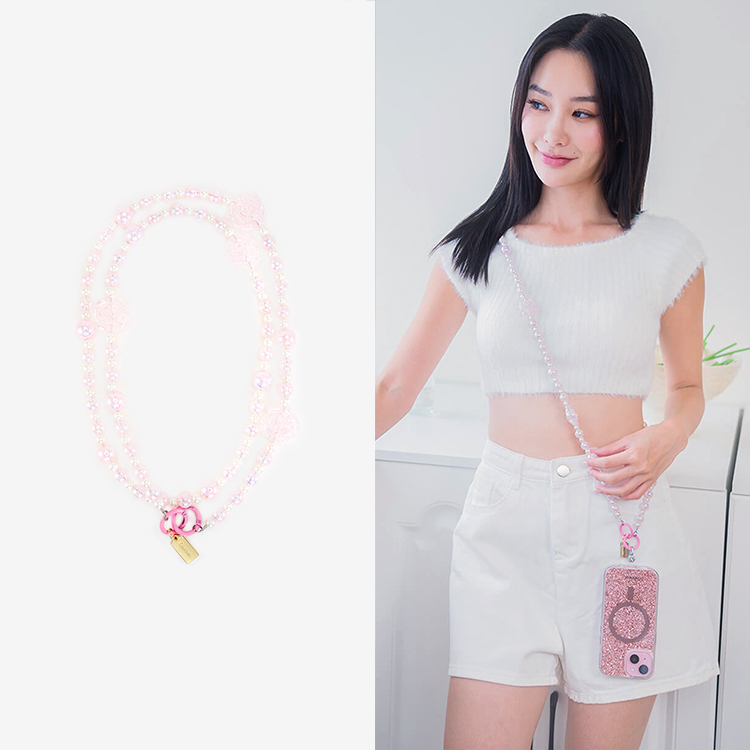 玫瑰粉小香風 手機掛繩  串珠掛繩 長掛繩 背帶