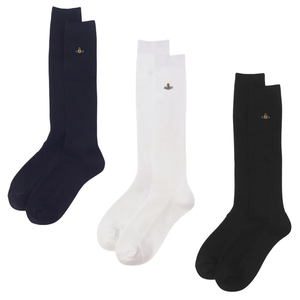 現貨┃Vivienne Westwood 膝下襪 小LOGO ORB 學院風 羅紋 刺繡 高筒襪 長襪