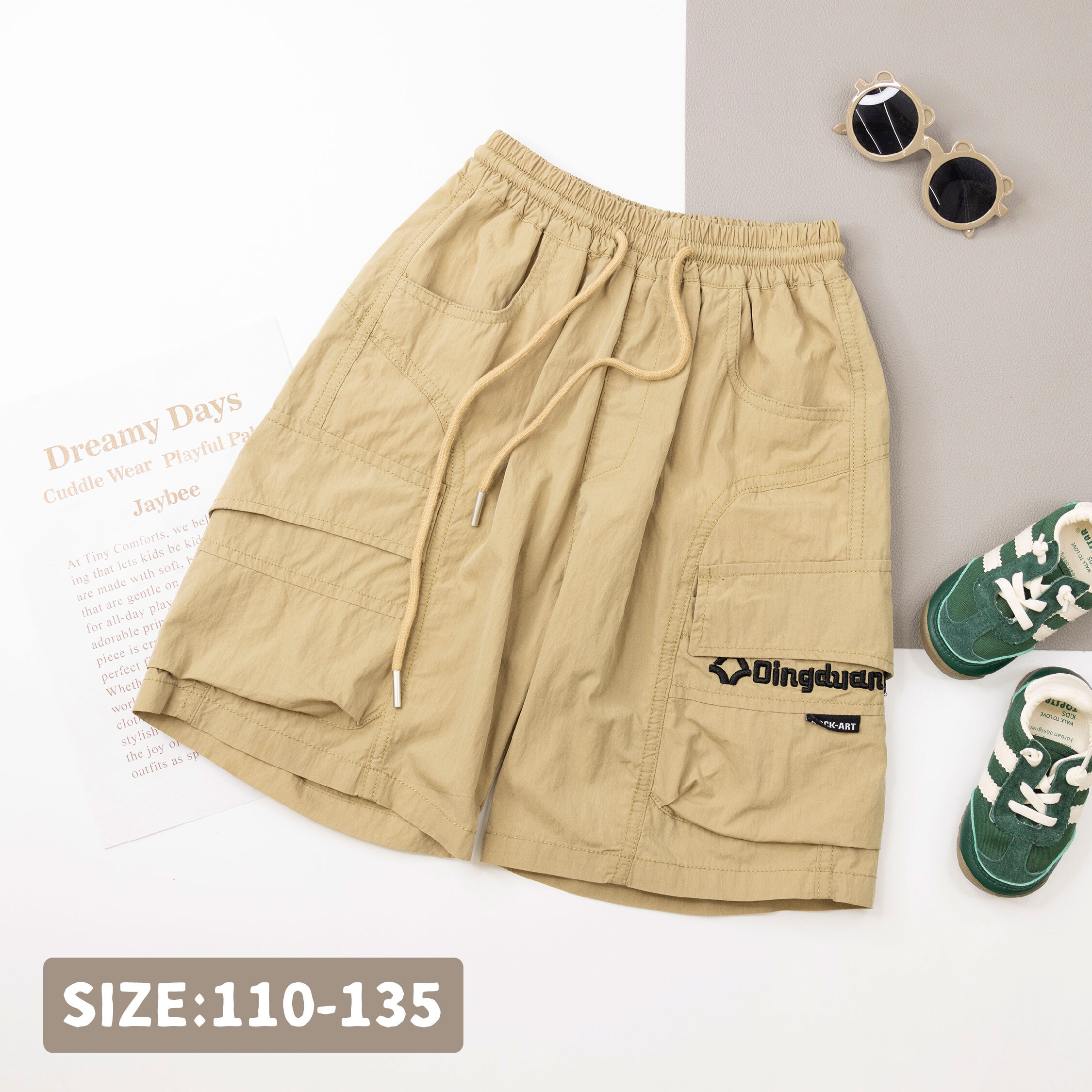 【H50617】帥氣字母側口袋設計工裝短褲