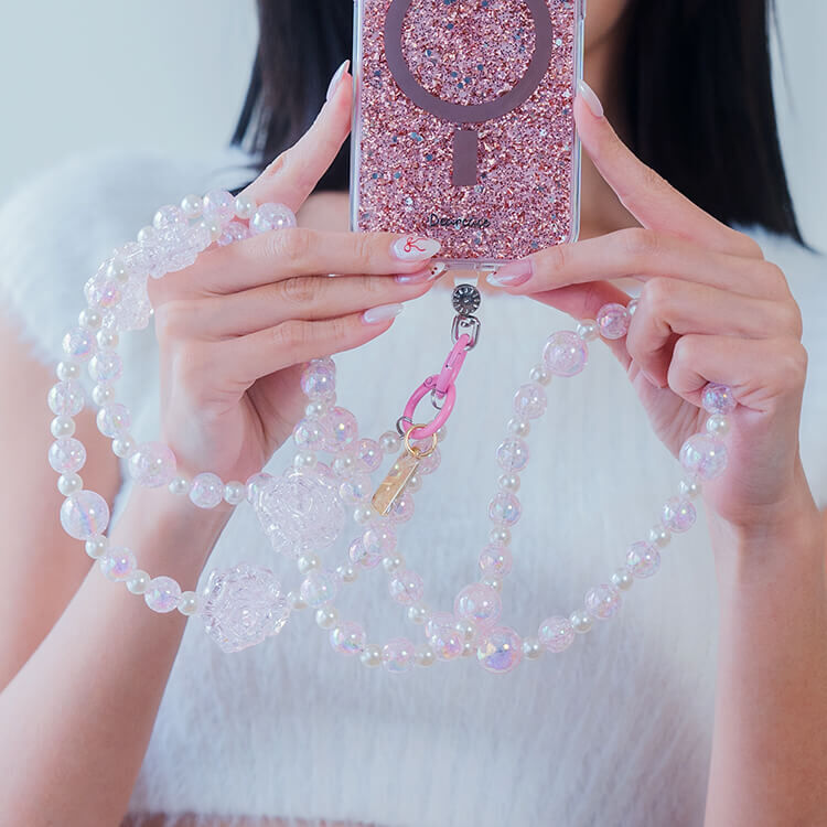 玫瑰粉小香風 手機掛繩  串珠掛繩 長掛繩 背帶