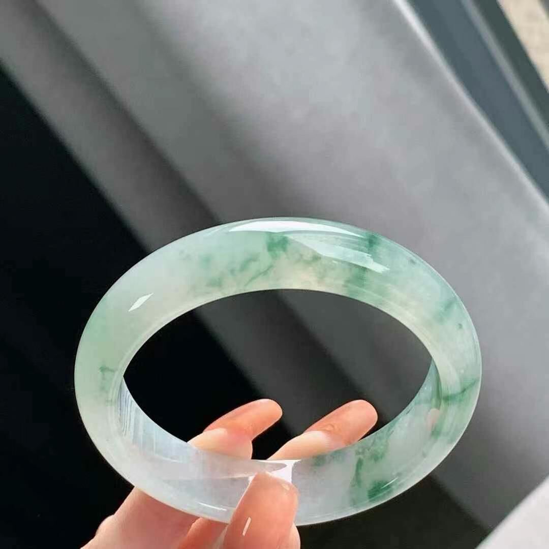 冰飄花翡翠正圈手鐲,天然翡翠A玉, 緬甸玉, Jade, Jadeite