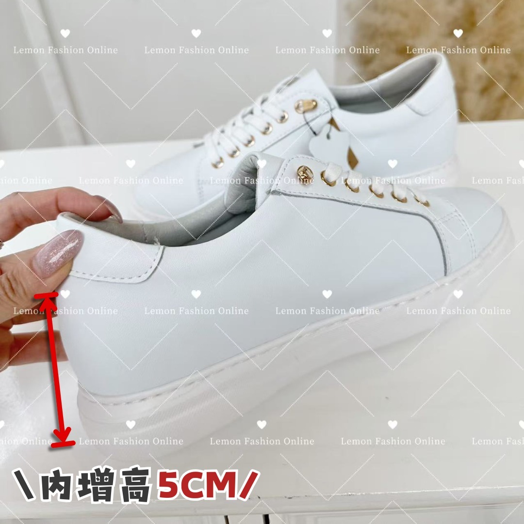 韓國超舒服免綁帶真皮增高白鞋-1色6碼 #SA735