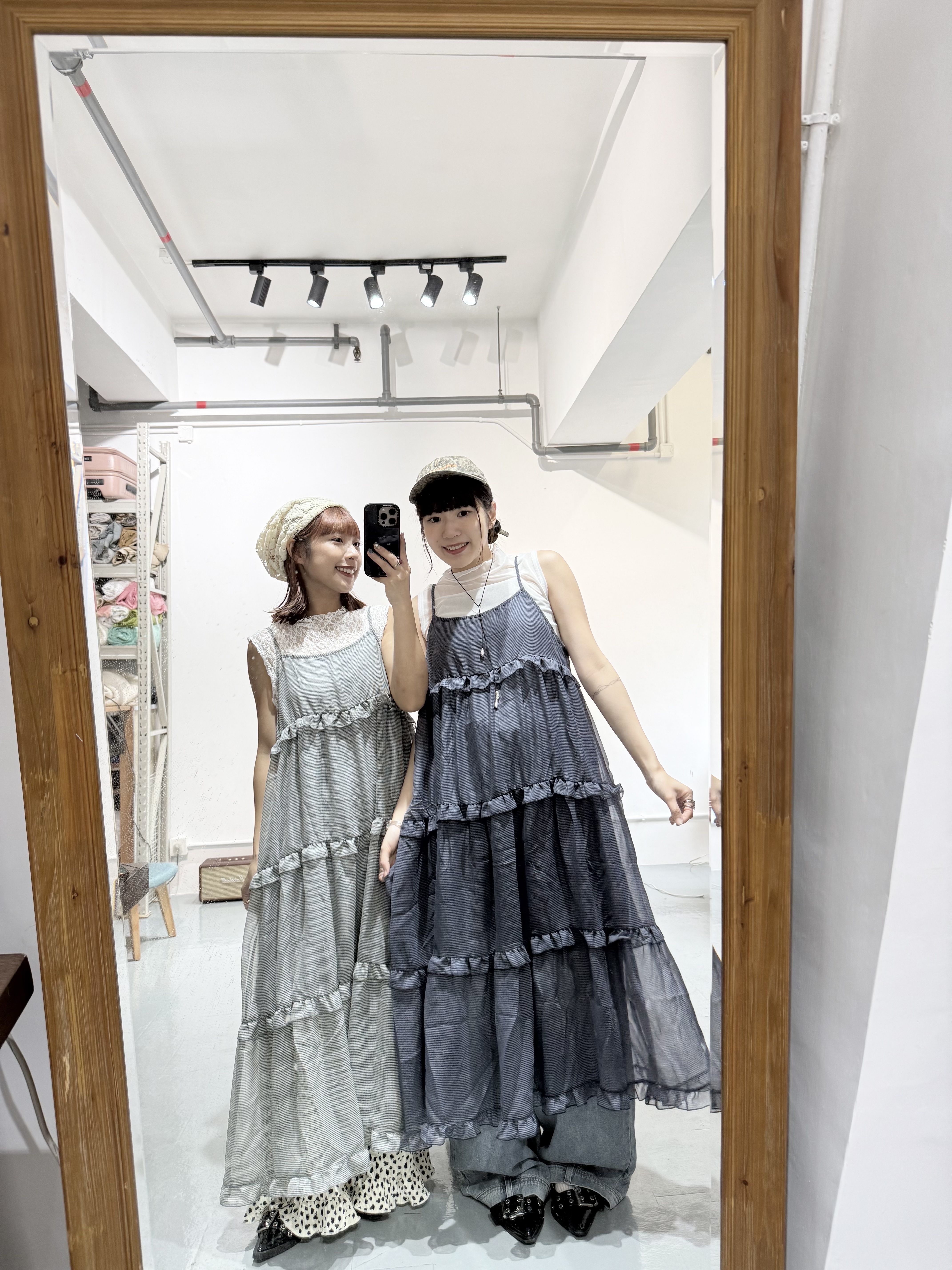 輕型小格ruffle層層洋裝