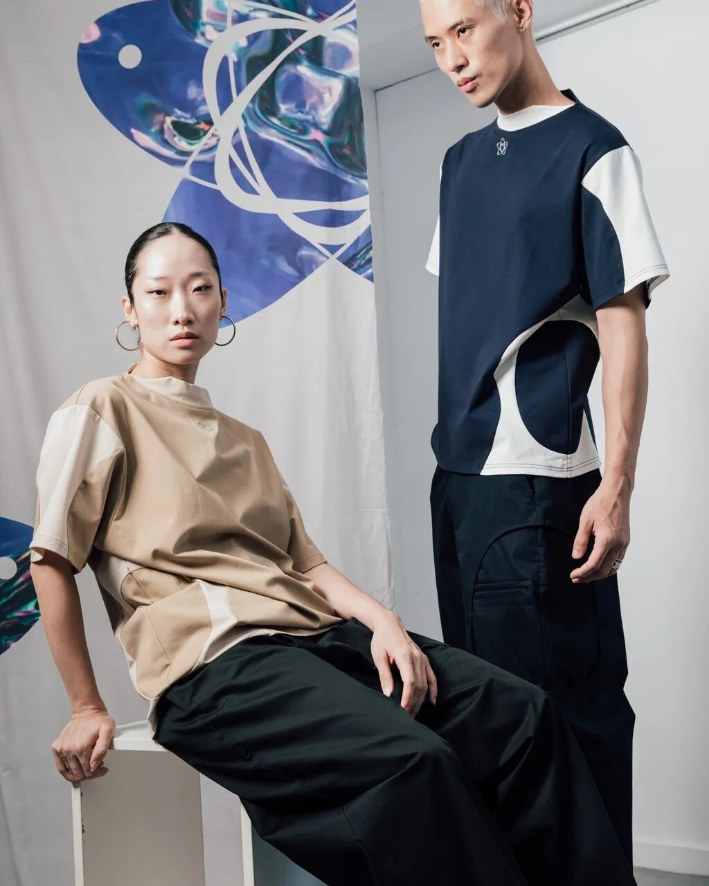 PINHENG 聯名款Jinpinmay 幾何解構中腰錐形長褲-黑色