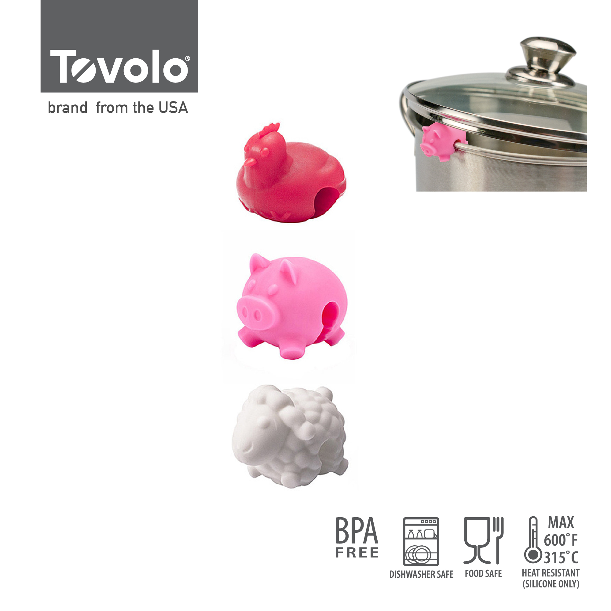 TOVOLO 鍋蓋承托器 (3件裝) - 農場動物