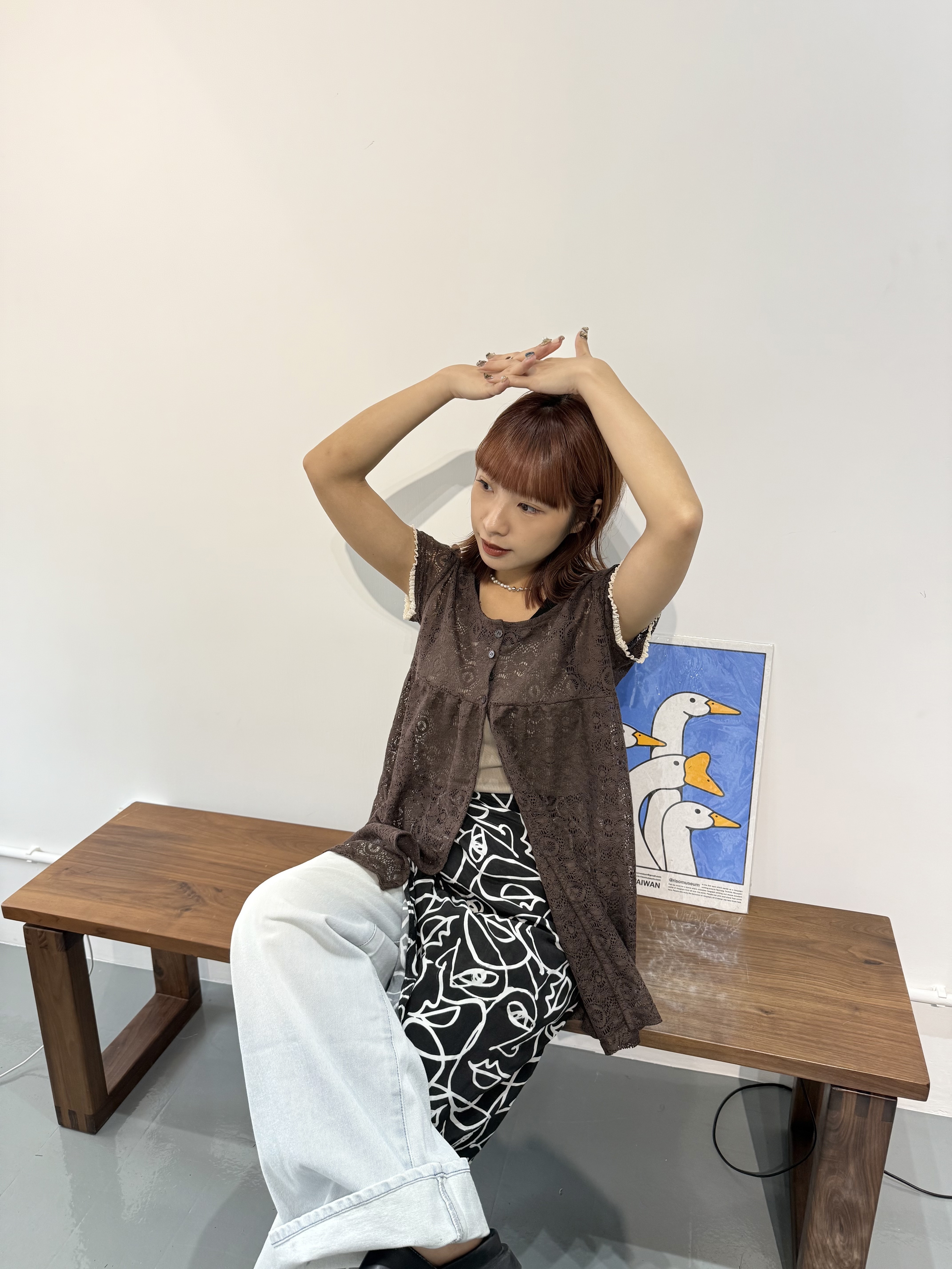 自留!民族lace鈕扣修身top