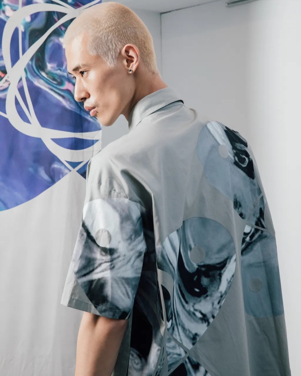 PINHENG 聯名款Jinpinmay 繡花重磅短袖襯衫-灰色