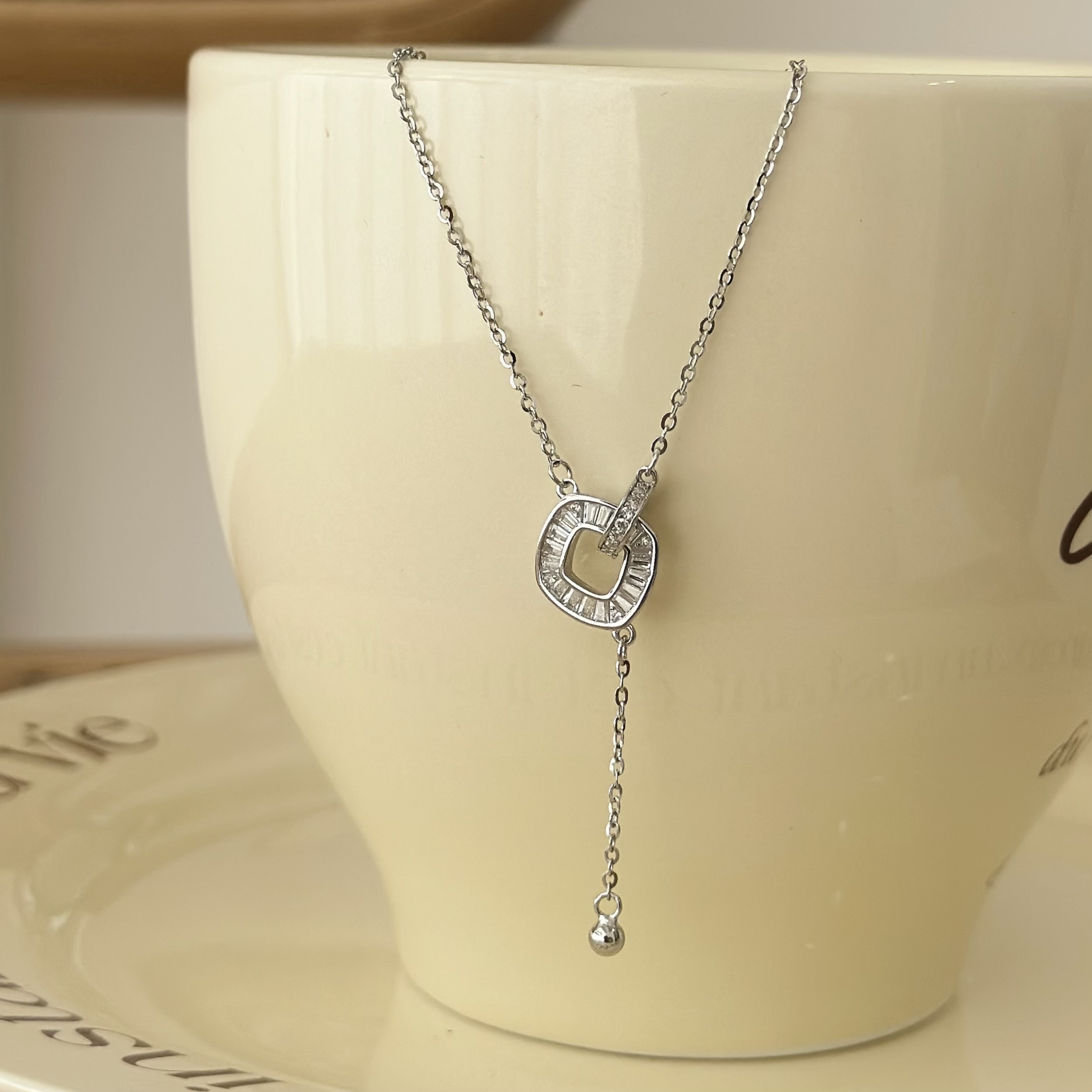 M159【輕奢】鋯石方環純銀Y字鏈