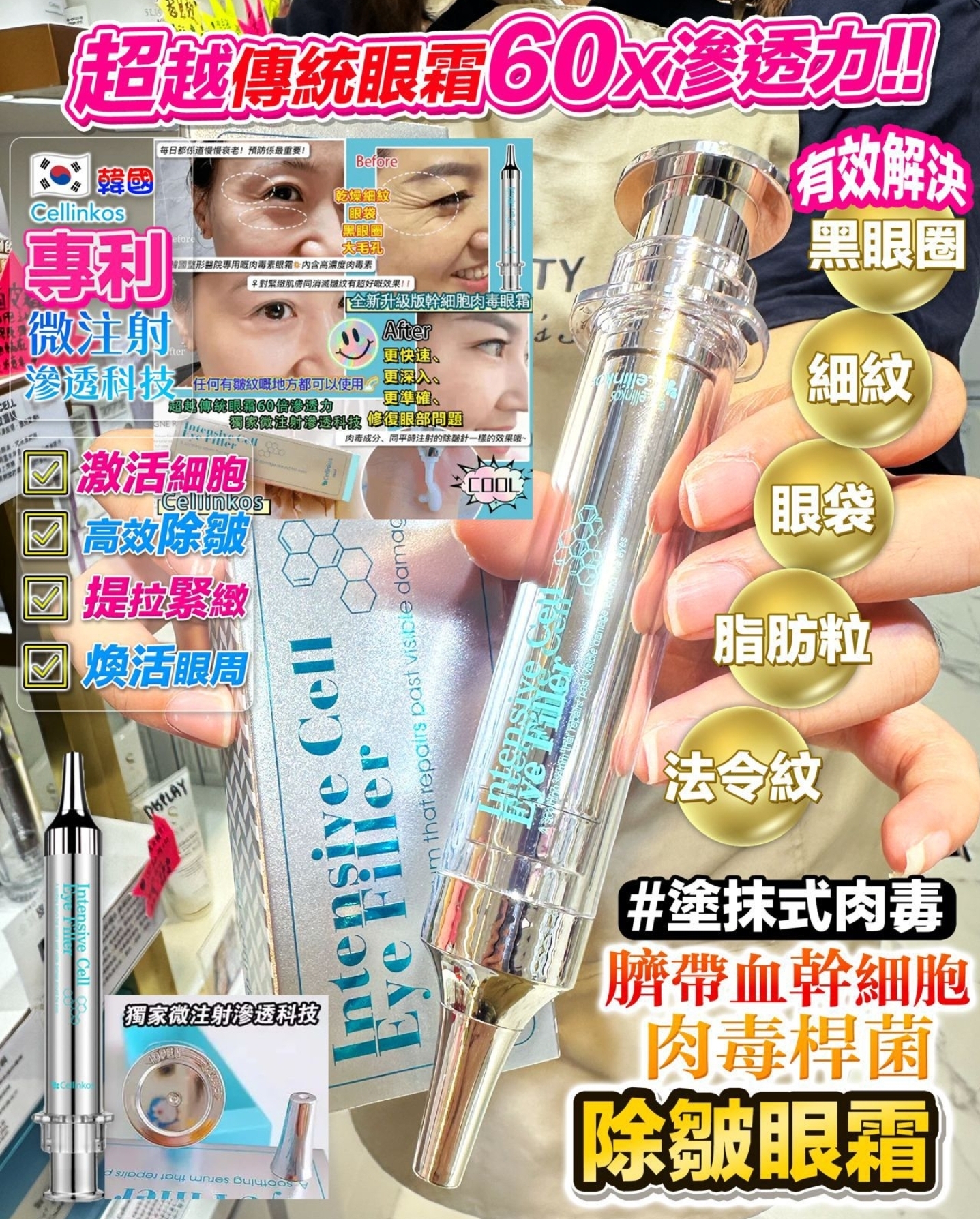 Cd8912   Cellinkos 急救眼霜  買一送mini眼機1部