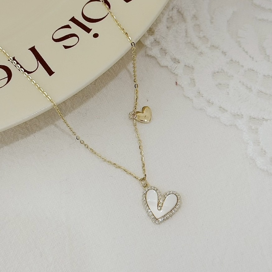 028【輕奢】排鑽貝殼愛心純銀鎖骨鏈