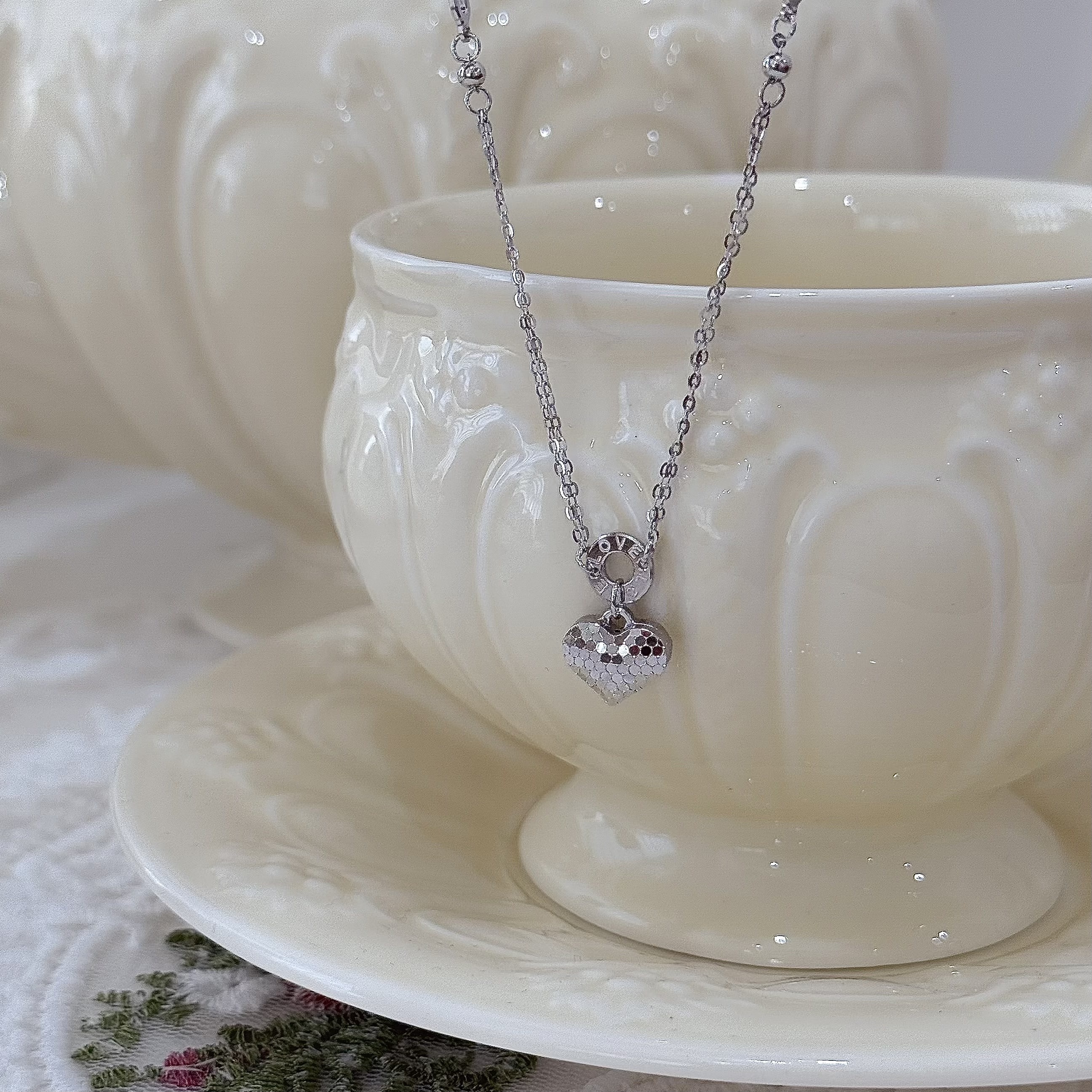 M150【輕奢】鏈條切割愛心純銀鎖骨鏈