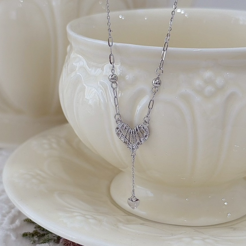 M149【輕奢】簍空愛心切割純銀Y字鏈