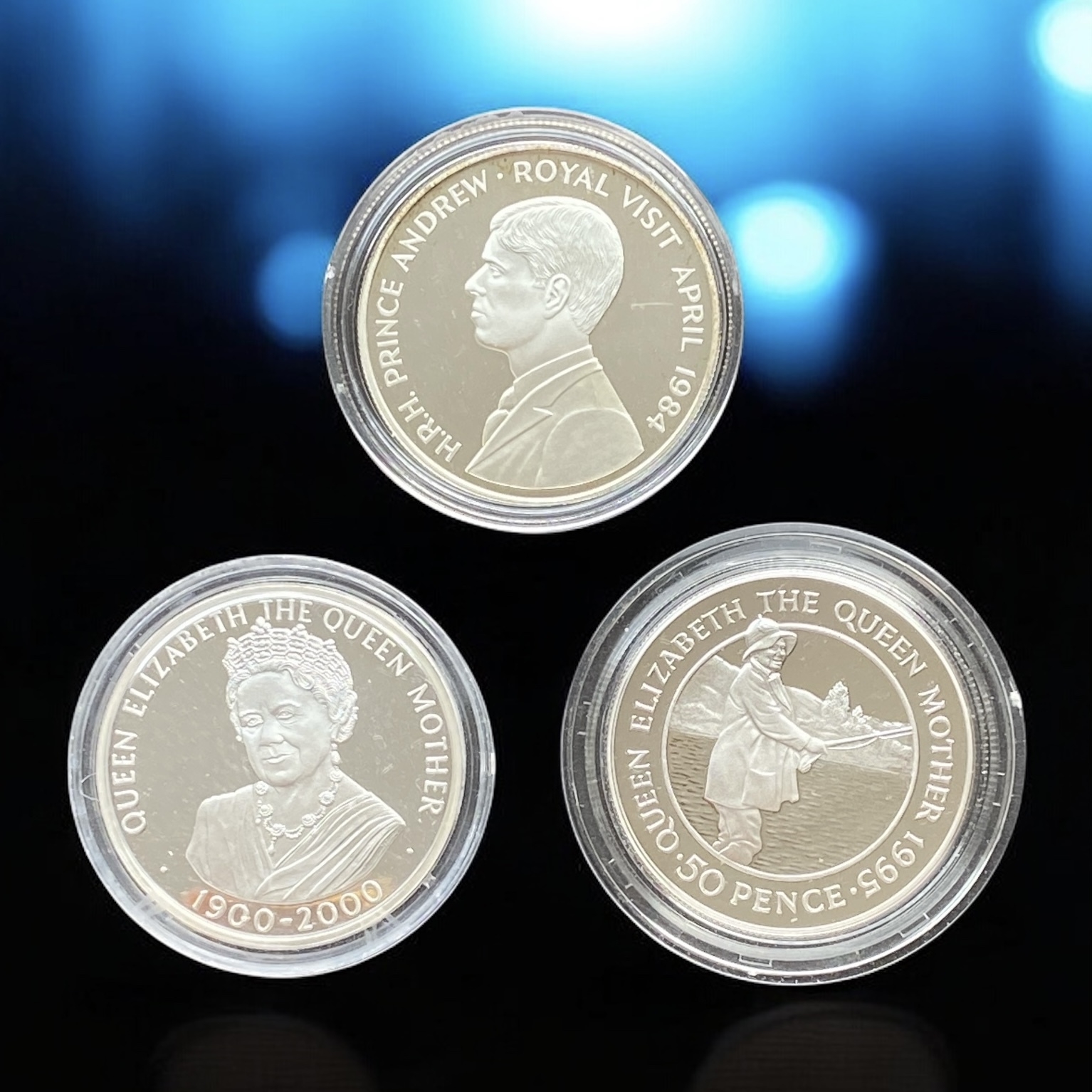 1984, 1995, 2000 Ascension Island Silver Coins - Queen Mother and Prince Andrew (92.5% Silver)