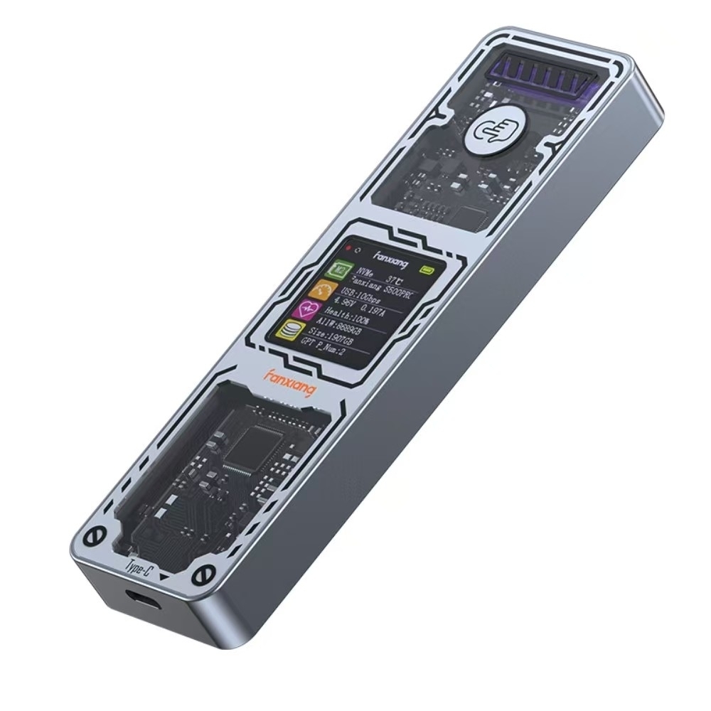FANXIANG梵想MD86 M.2 SSD固態硬碟外接盒 NVMe/SATA雙模式10Gbps-智能TFT顯示屏不含SSD