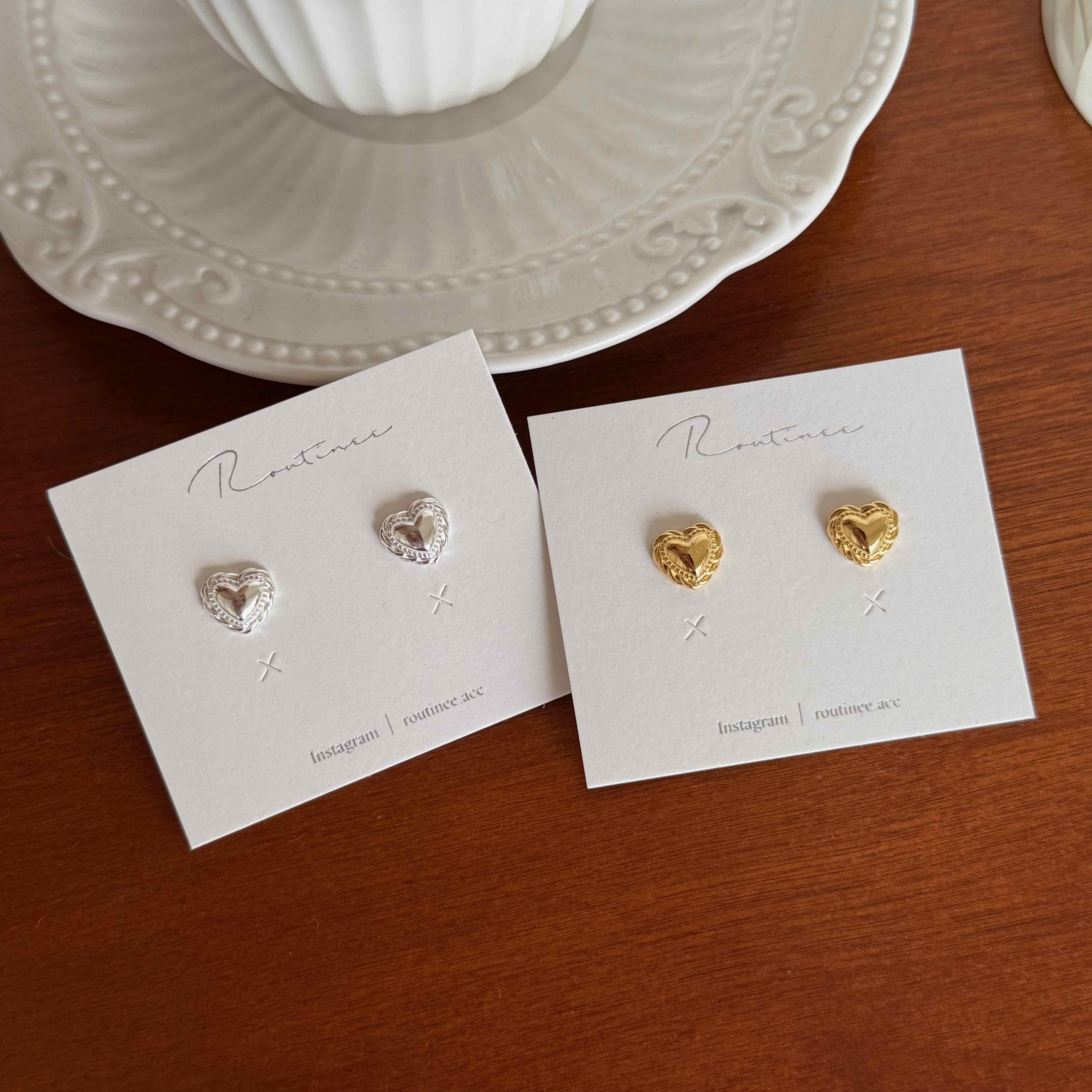 🇰🇷925 silver 麻花邊厚磅愛心耳環｜2 color